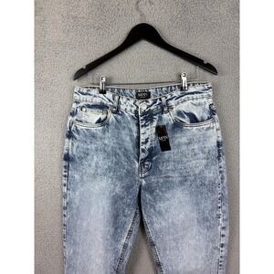 BoohooMAN Jeans Mens 34x29 Blue Acid Wash Slim Tapered Denim Casual Rugby Men